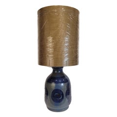 Danish mid-century table lamp, blue glazed ceramic, Hanne Stentøj Denmark