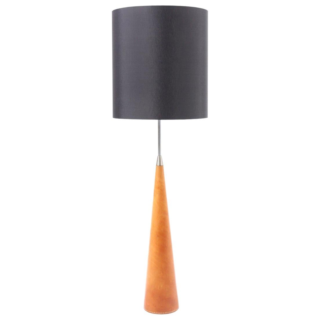 Danish Midcentury Table Lamp in Patinated Leather, 1950s