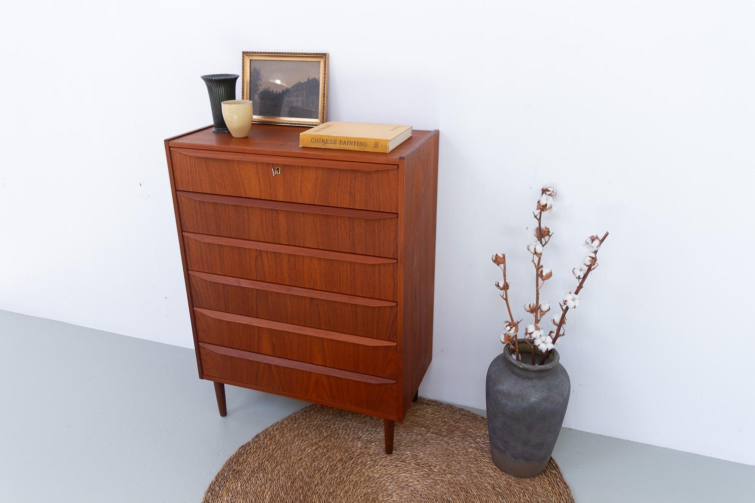 Mid-Century Modern Danish Mid-Century Tall Teak Dresser, 1960s. For Sale