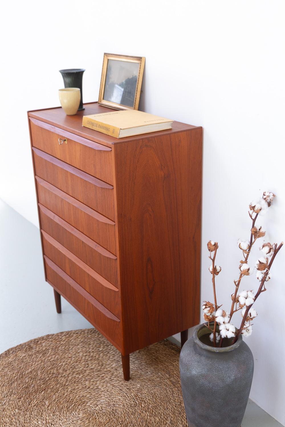 Mid-20th Century Danish Mid-Century Tall Teak Dresser, 1960s. For Sale