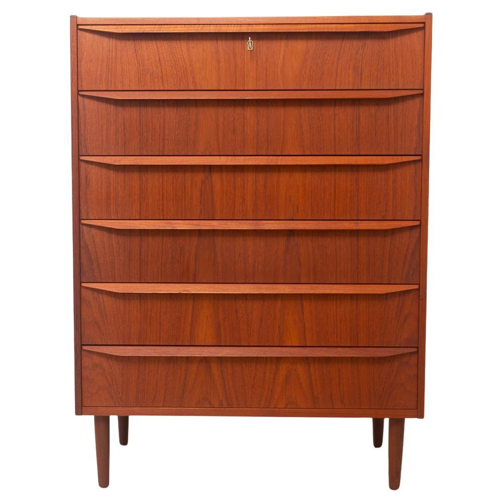 Danish Mid-Century Tall Teak Dresser, 1960s. For Sale