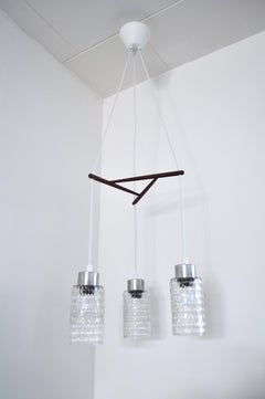 Danish Mid-Century Teak and Glass Ceiling Lamp, 1960s