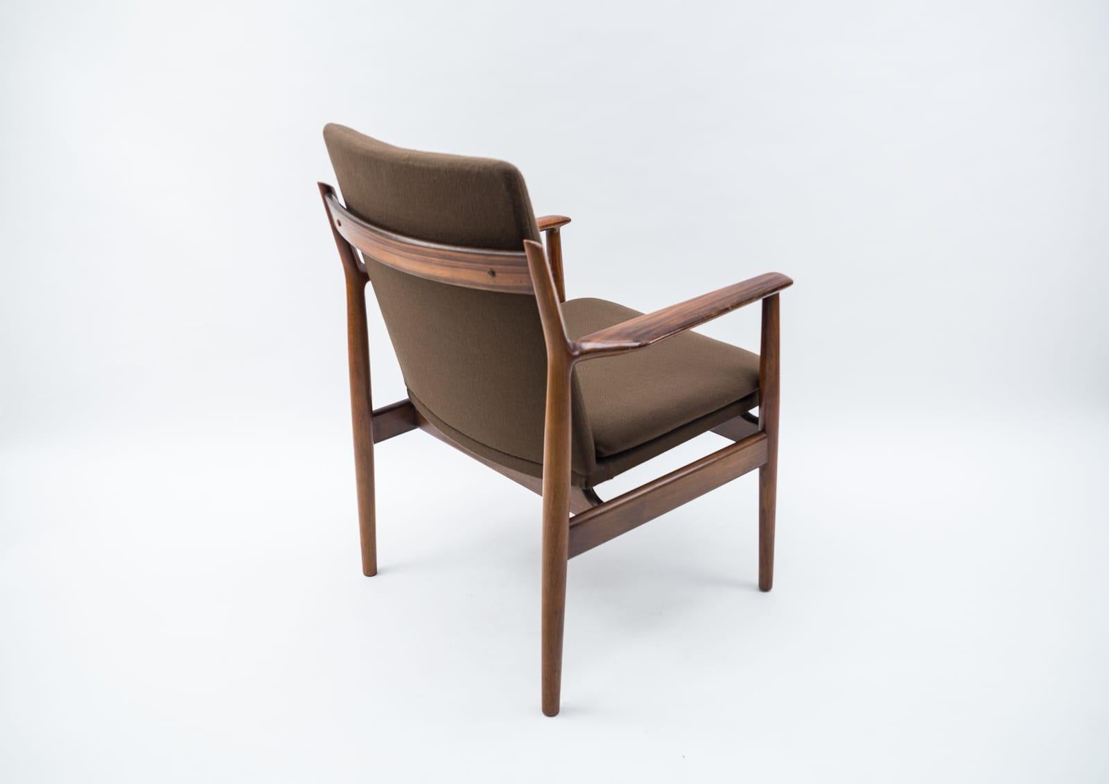 Fabric Danish Mid Century Teak Armrest Dining Chair, Model 431 by Arne Vodder, Sibast For Sale