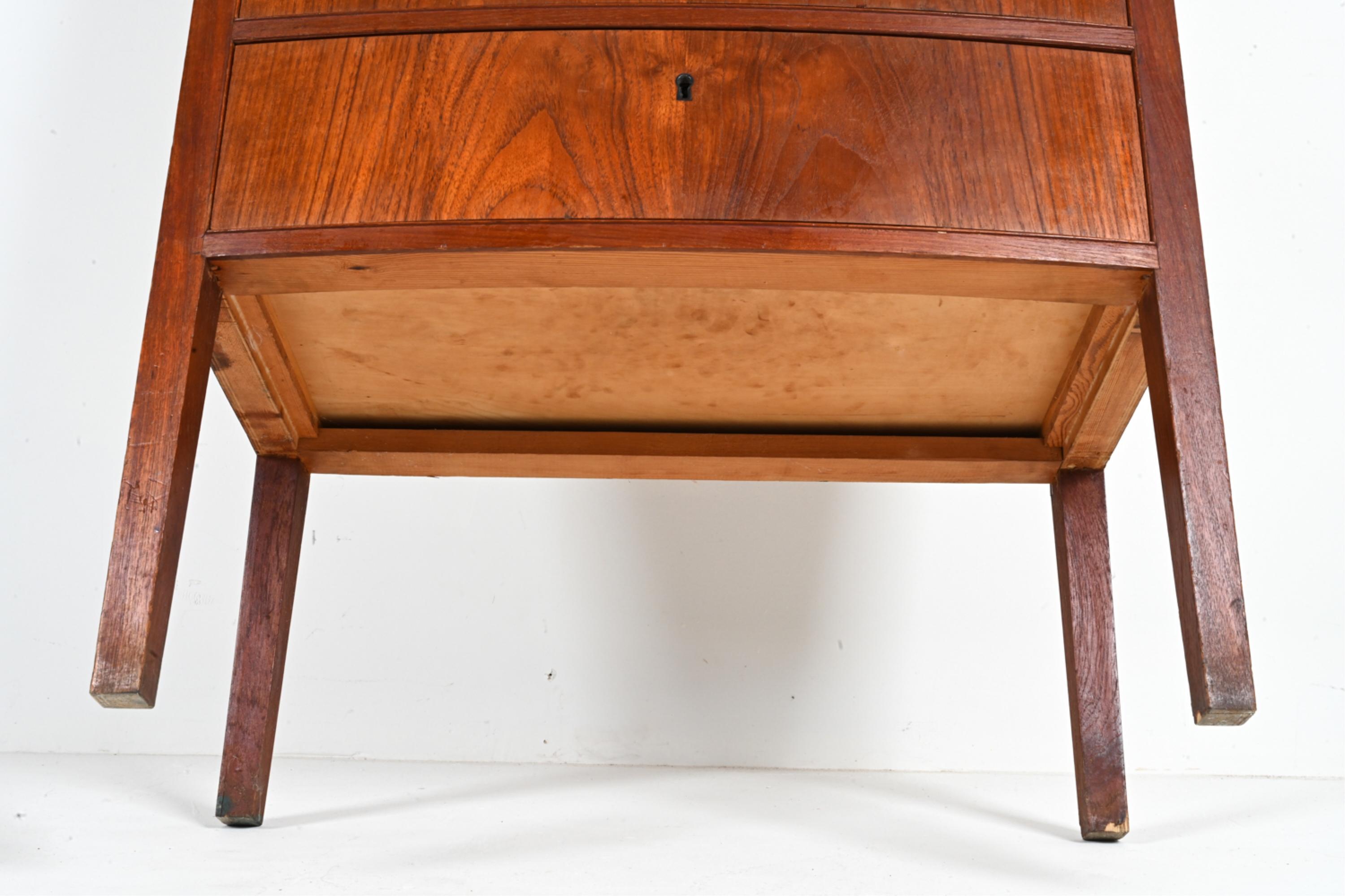 Danish Mid-Century Teak Bow-Front Tallboy Chest Attributed to Ole Wanscher For Sale 10