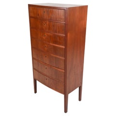 Antique Danish Mid-Century Teak Bow-Front Tallboy Chest Attributed to Ole Wanscher