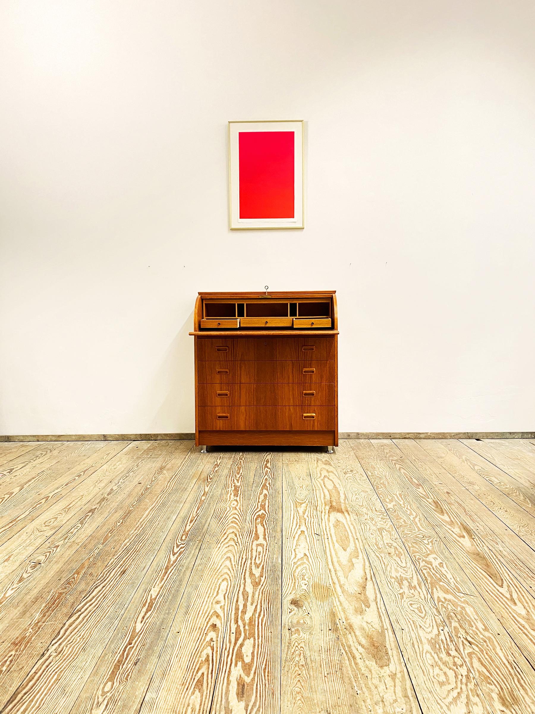 Veneer Danish Mid-Century Teak Chest Drawers, Secretaire ore Writing Cabinet, 1950s For Sale