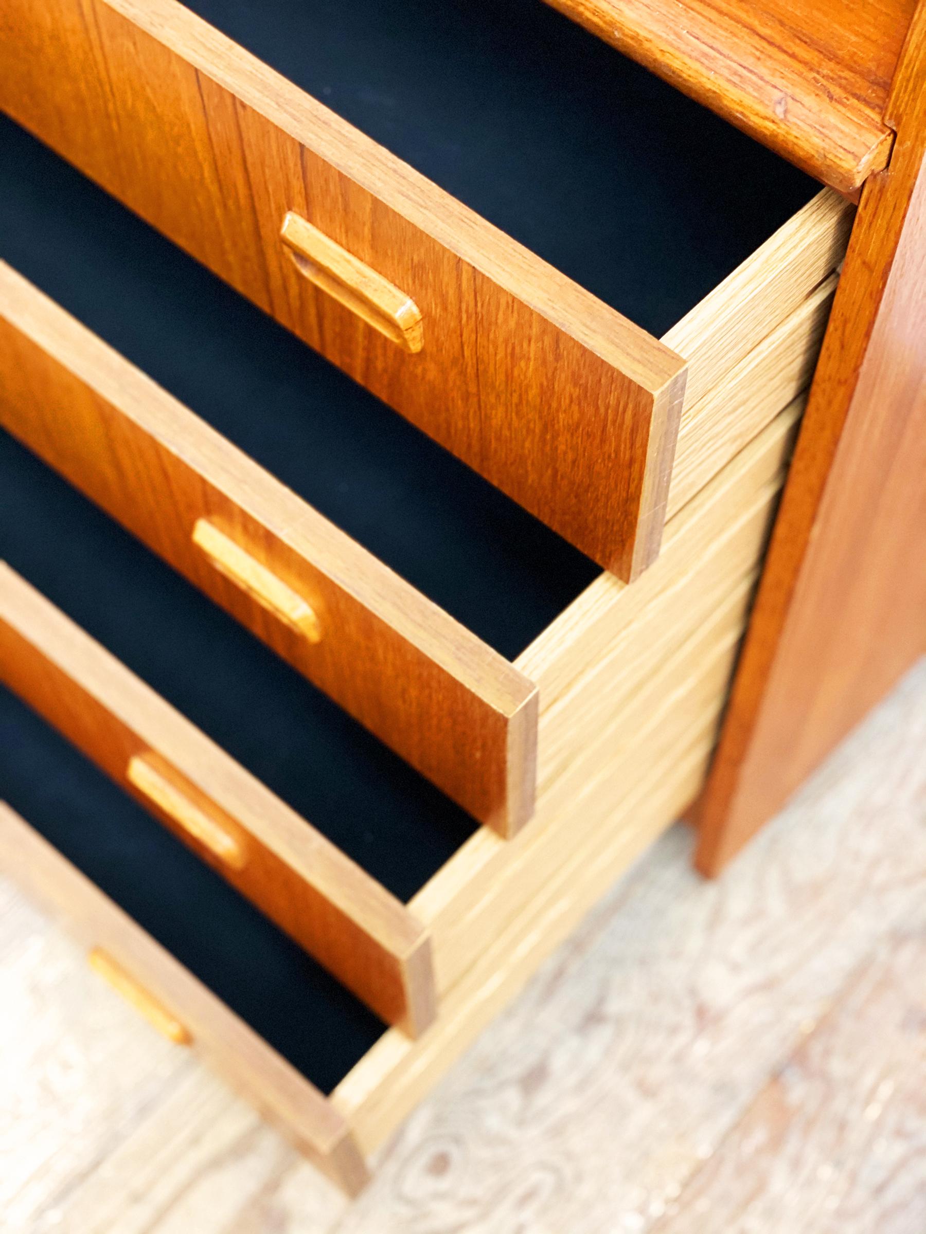 Danish Mid-Century Teak Chest Drawers, Secretaire ore Writing Cabinet, 1950s For Sale 1