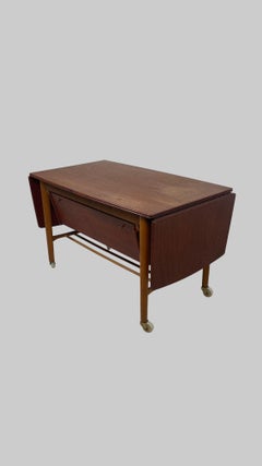 Danish Mid-Century Teak Drop-Leaf Coffee Table with Double-Sided Drawer