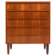Danish Mid-Century Teak Five Drawer Tallboy Dresser 1960s