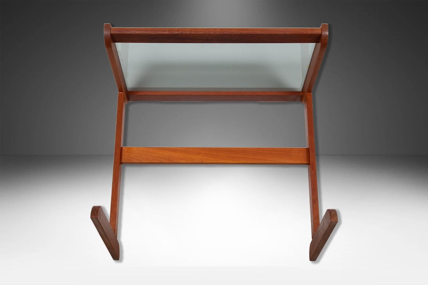 Danish Mid Century Teak Glass Top Nesting Tables For Sale 4