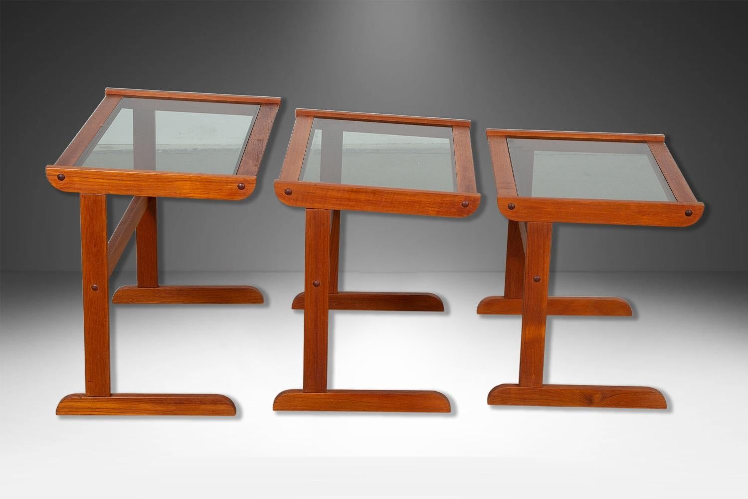 Mid-Century Modern Danish Mid Century Teak Glass Top Nesting Tables For Sale