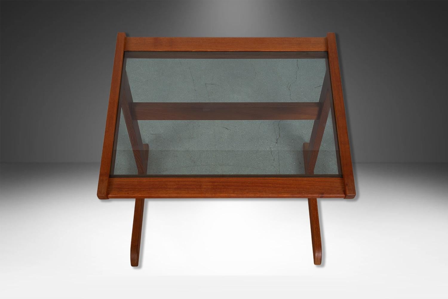 Smoked Glass Danish Mid Century Teak Glass Top Nesting Tables For Sale