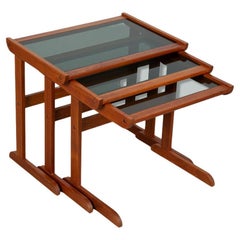 Danish Mid Century Teak Glass Top Nesting Tables