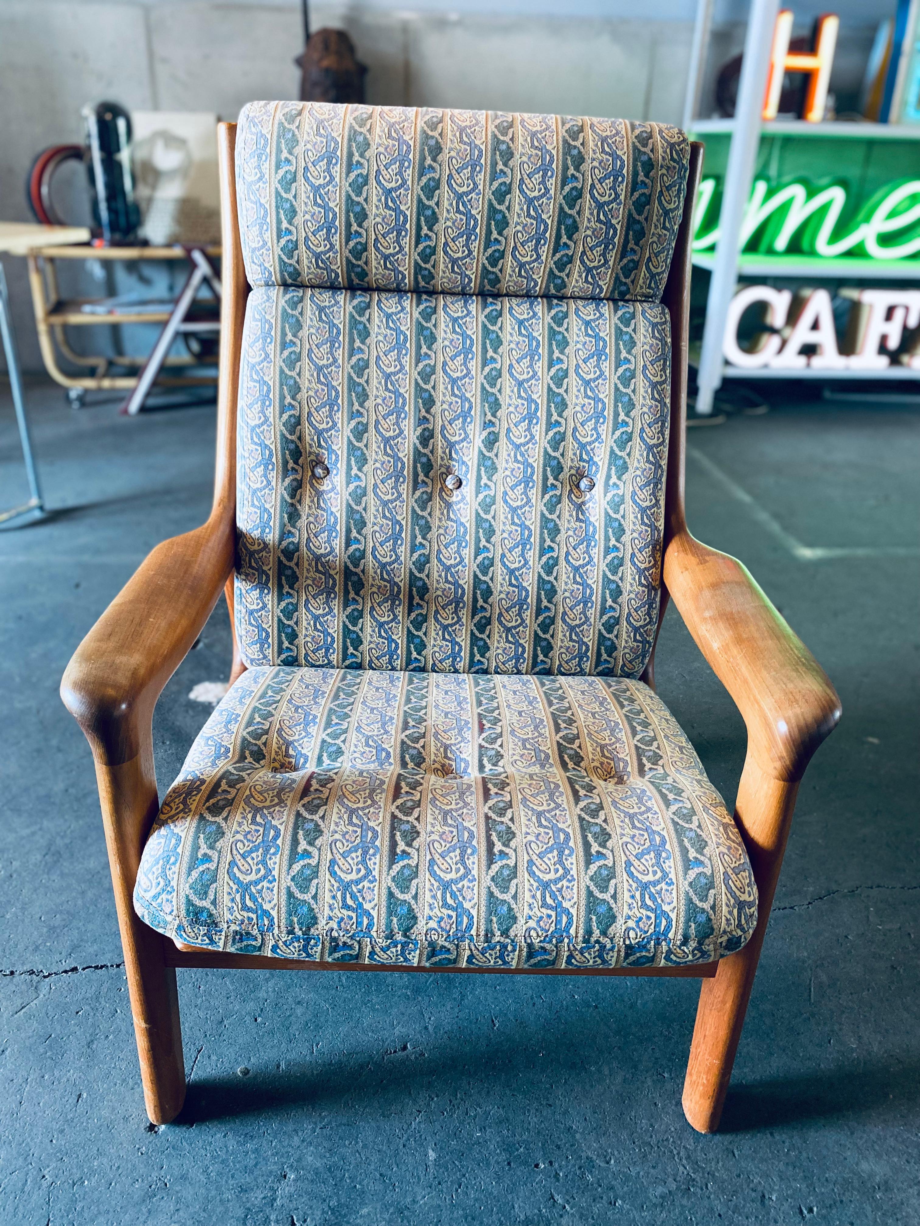 Mid-20th Century Danish Mid-Century Teak High Back Lounge Chair by Gustav Thams. For Sale
