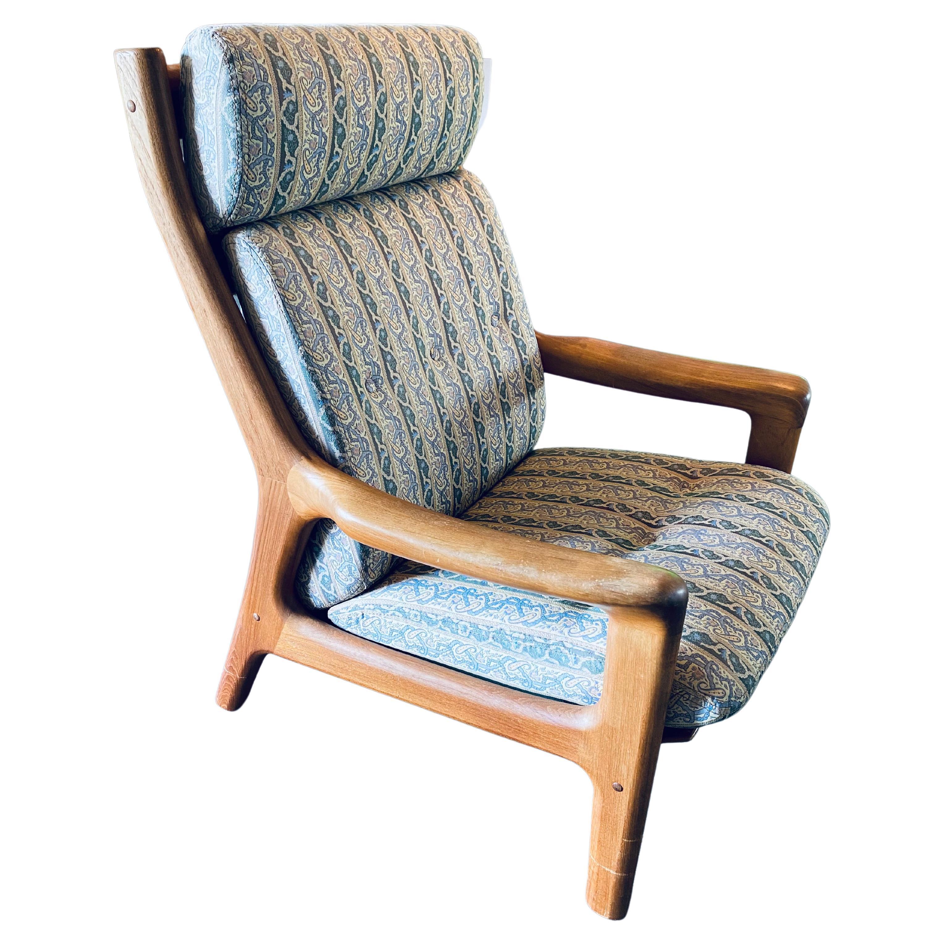 Danish Mid-Century Teak High Back Lounge Chair by Gustav Thams. For Sale