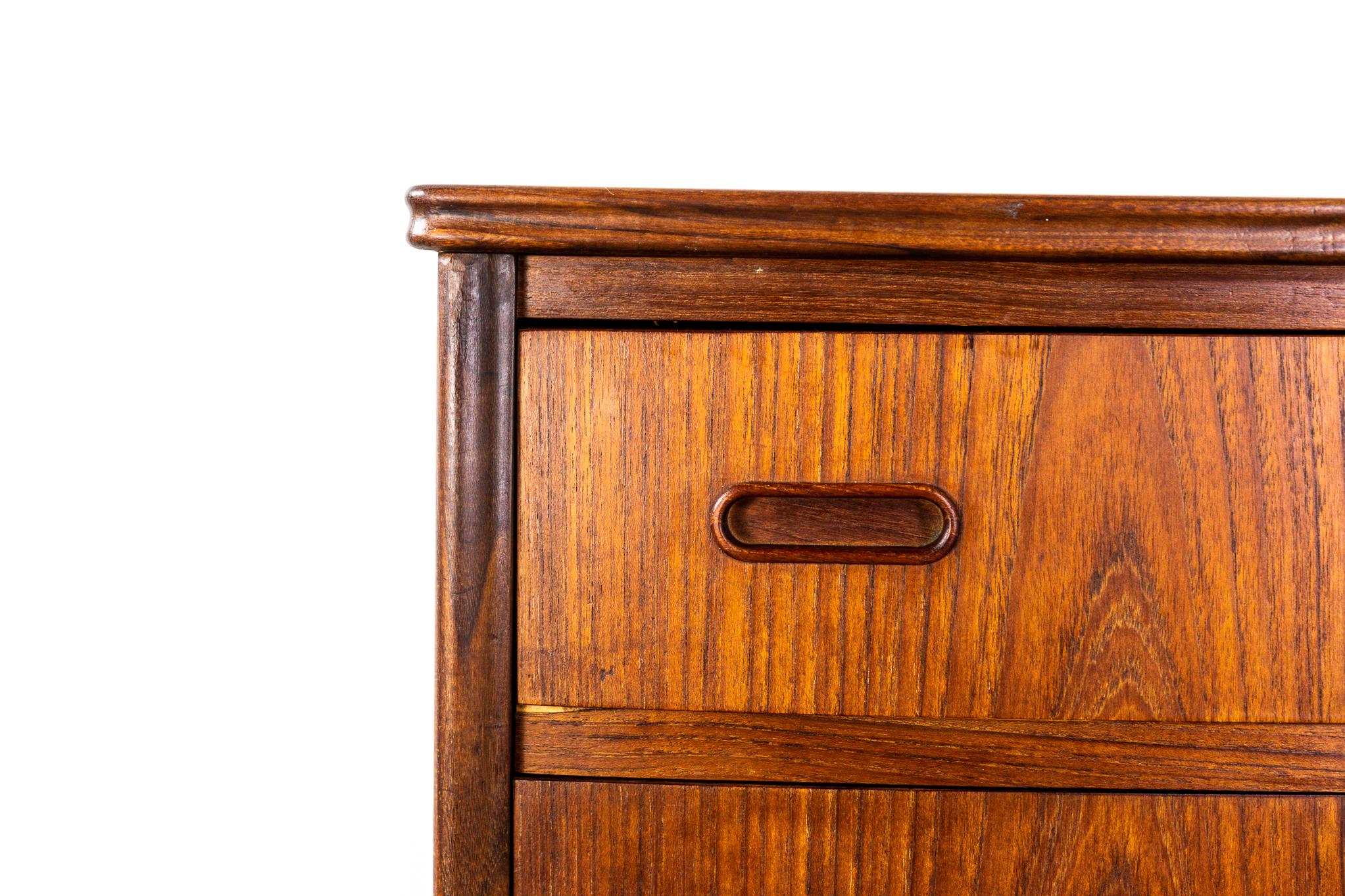 Scandinavian Modern Danish Mid Century Teak Highboy Dresser For Sale