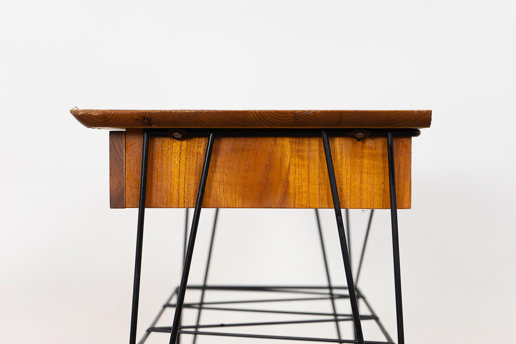 Danish Mid-Century Teak & Metal Bedside Table For Sale 4