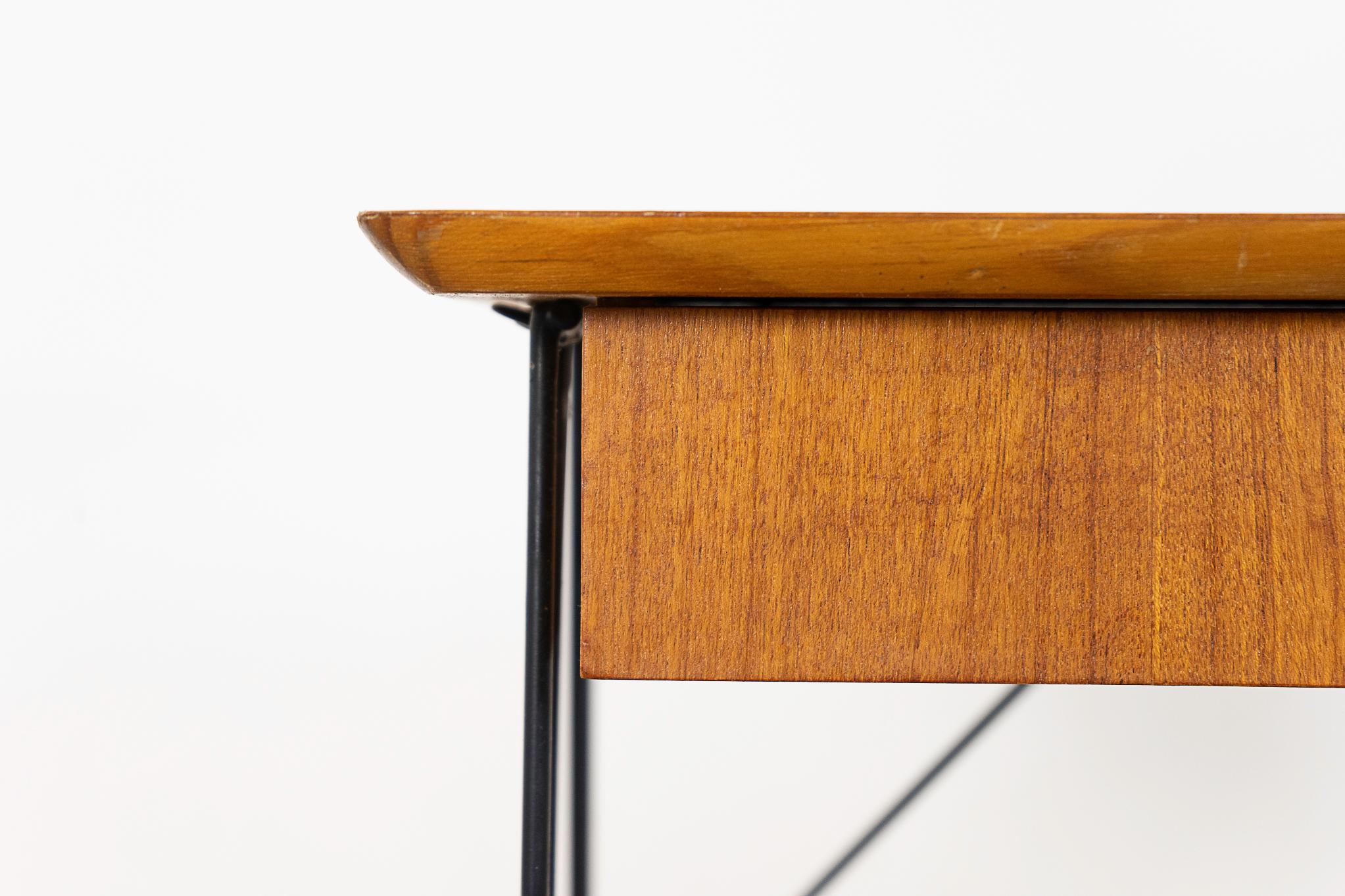 Danish Mid-Century Teak & Metal Bedside Table In Good Condition For Sale In VANCOUVER, CA