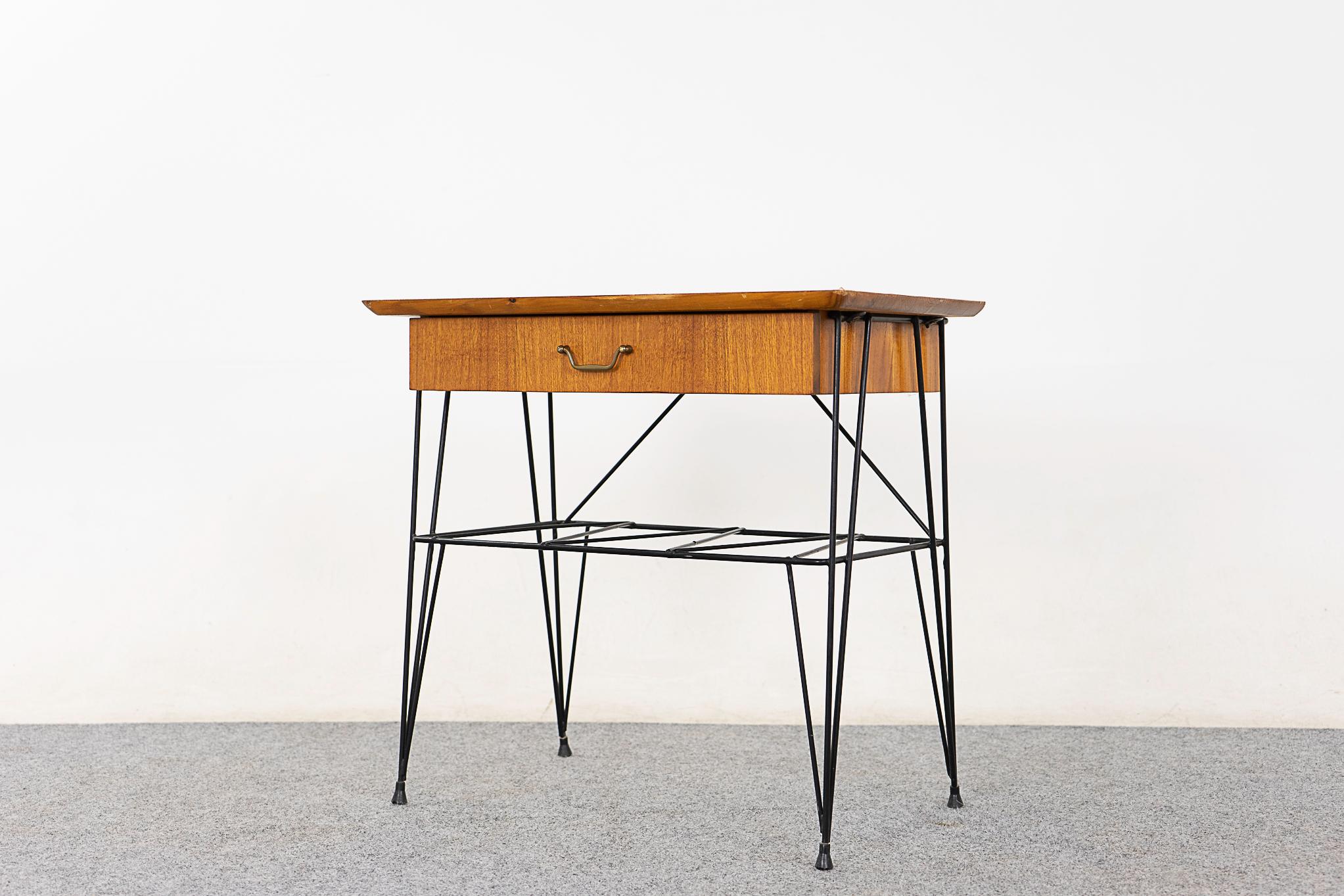 Danish Mid-Century Teak & Metal Bedside Table For Sale 2