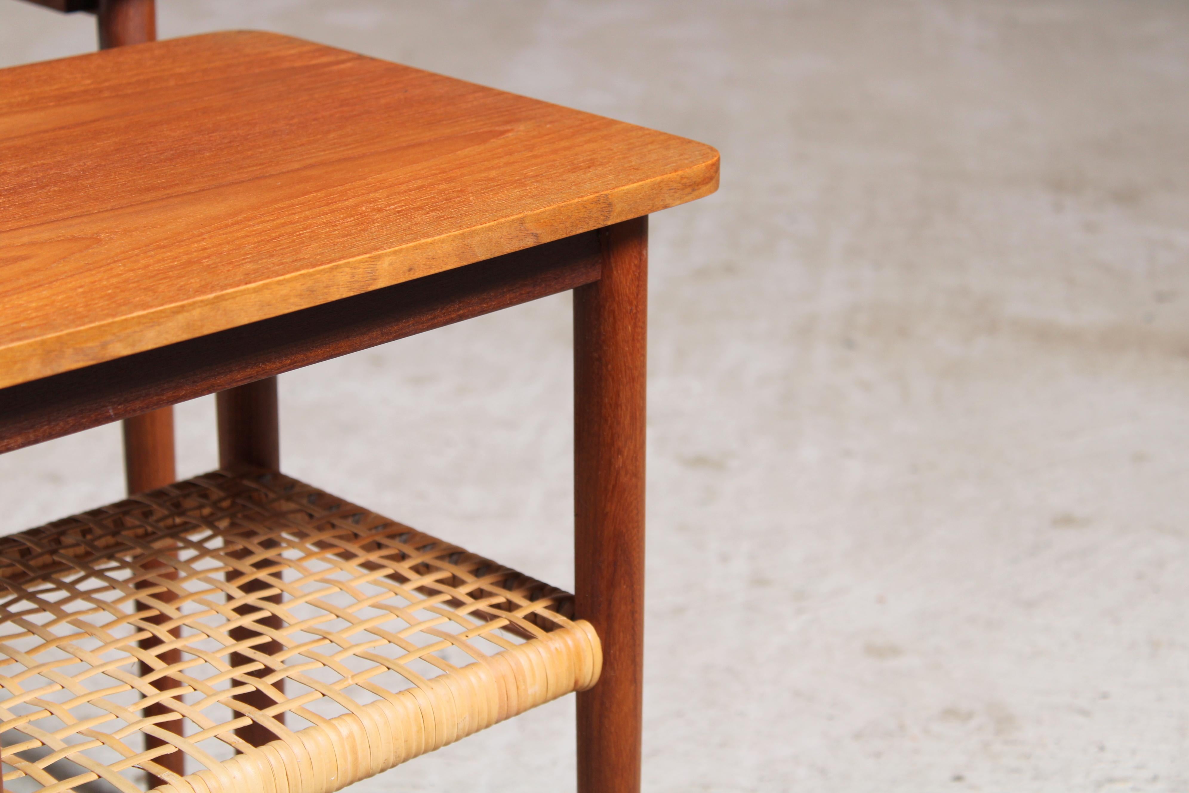 Danish Mid Century Teak Nest of Tables with Rattan Magazine Shelf 4