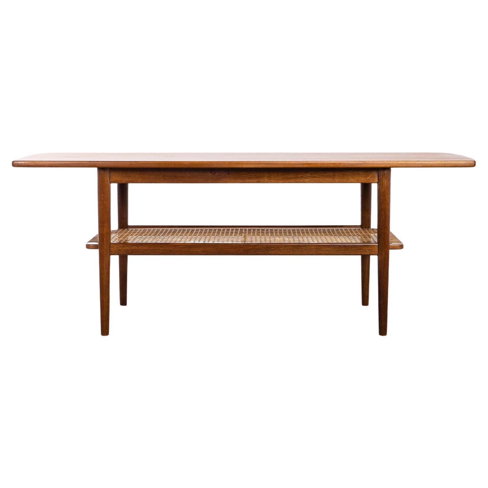 Danish MidCentury Teak and Rattan Coffee Table For Sale at 1stDibs