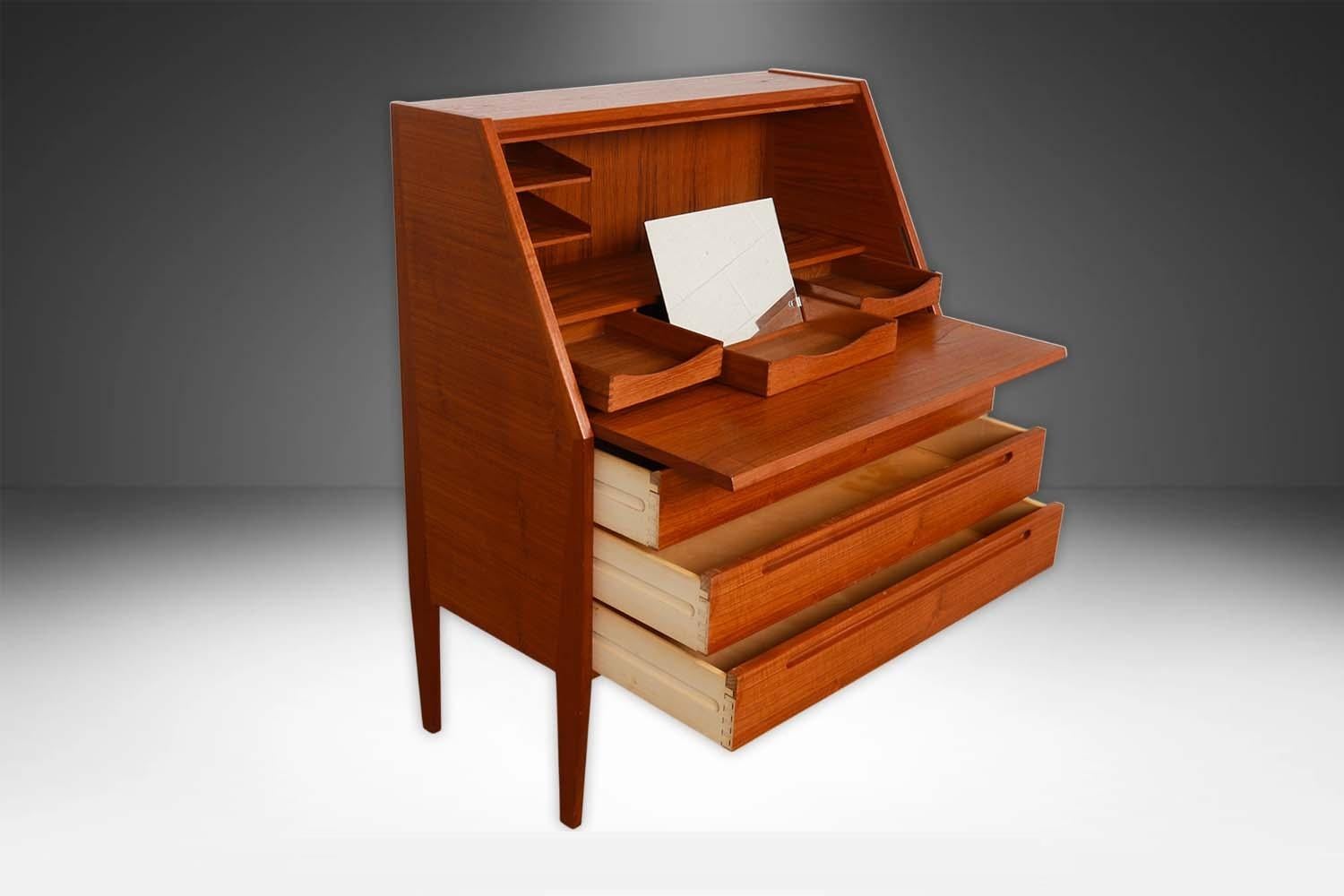 Mid-Century Modern Danish Mid Century Teak Secretary Desk Vanity with Mirror Kai Kristiansen For Sale