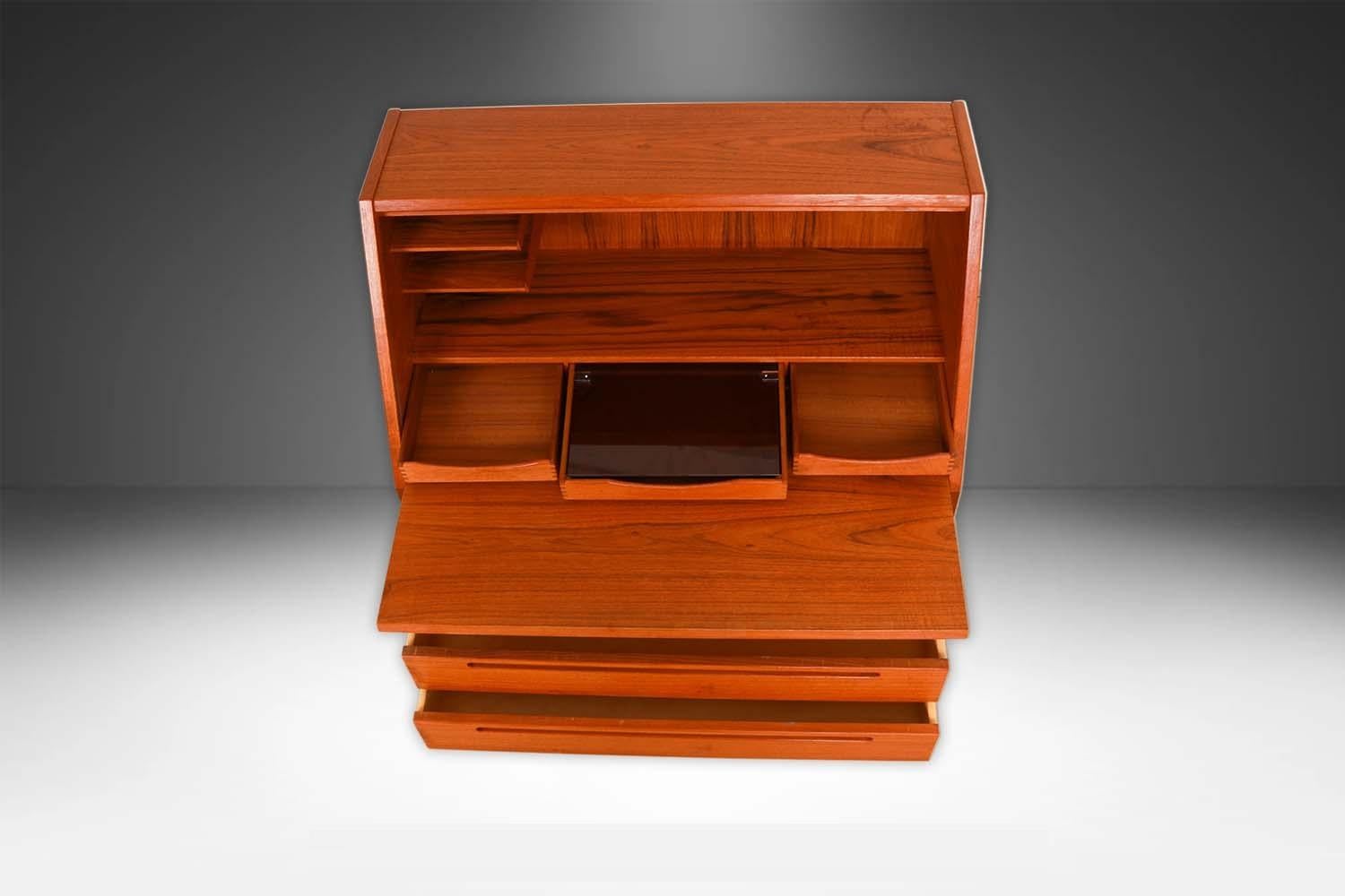 Mid-20th Century Danish Mid Century Teak Secretary Desk Vanity with Mirror Kai Kristiansen For Sale