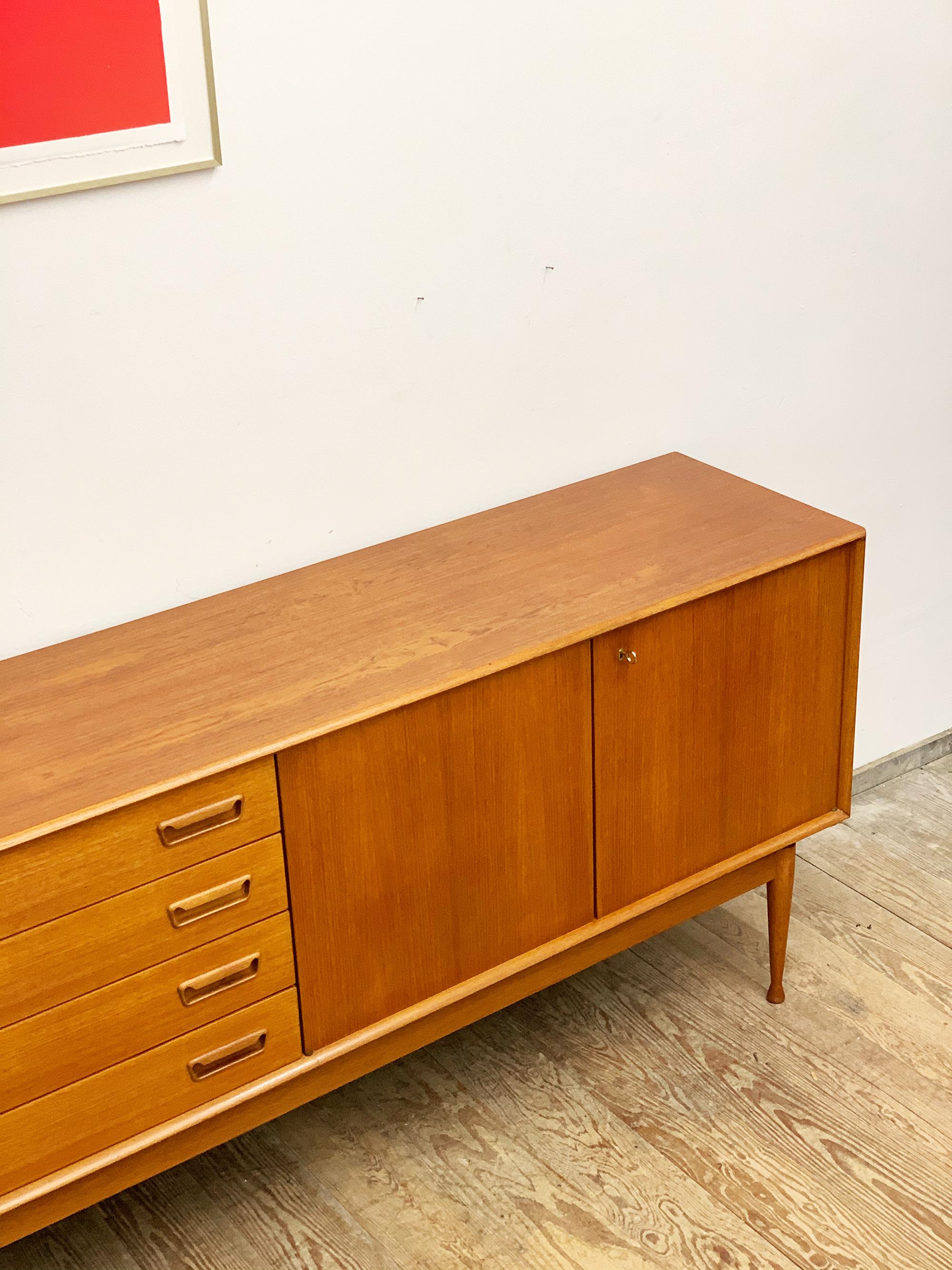 Danish Mid-Century Teak Sideboard or Credenza with Sculpted Legs, Denmark, 1950s 9