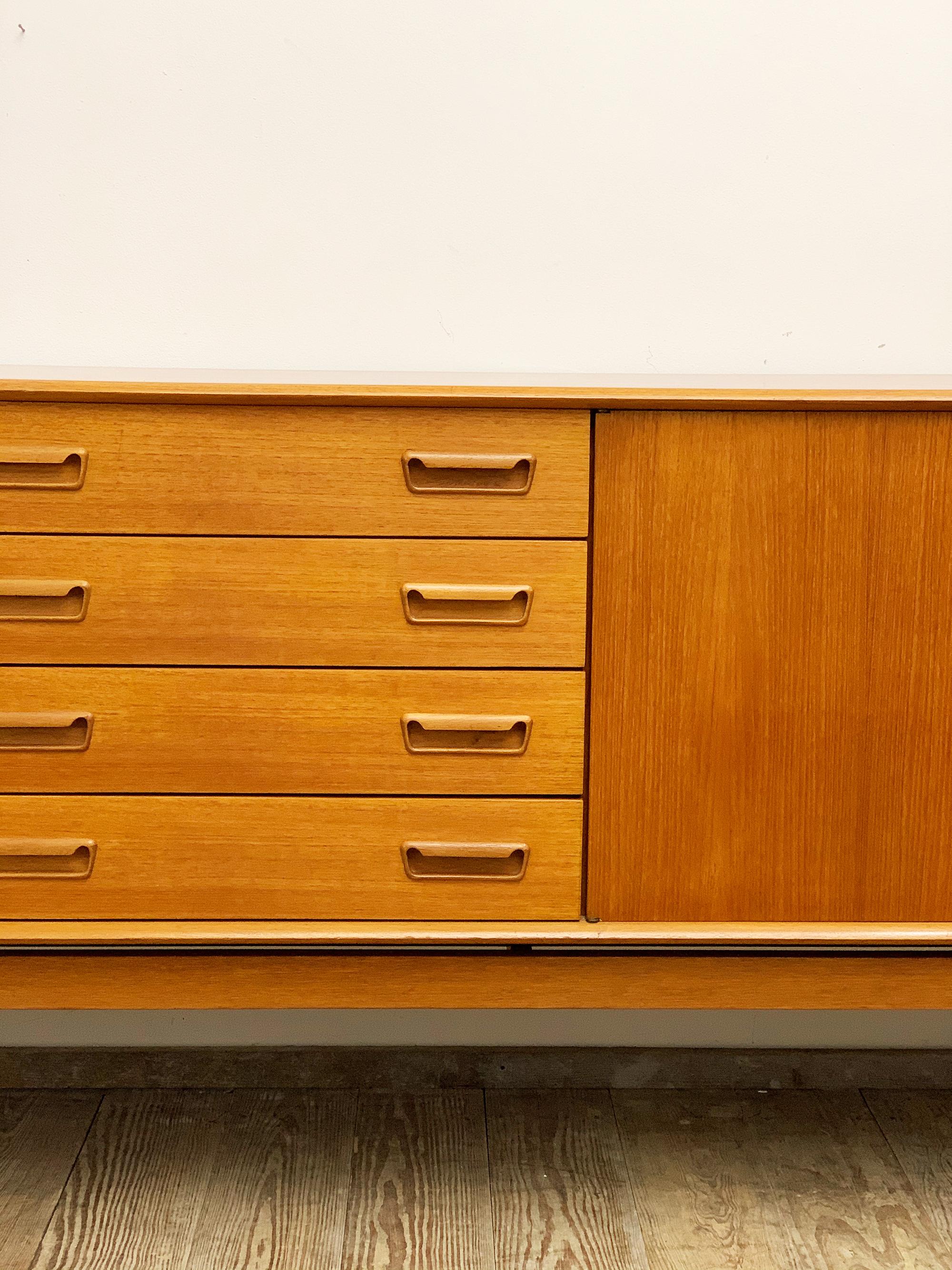 Danish Mid-Century Teak Sideboard or Credenza with Sculpted Legs, Denmark, 1950s 2