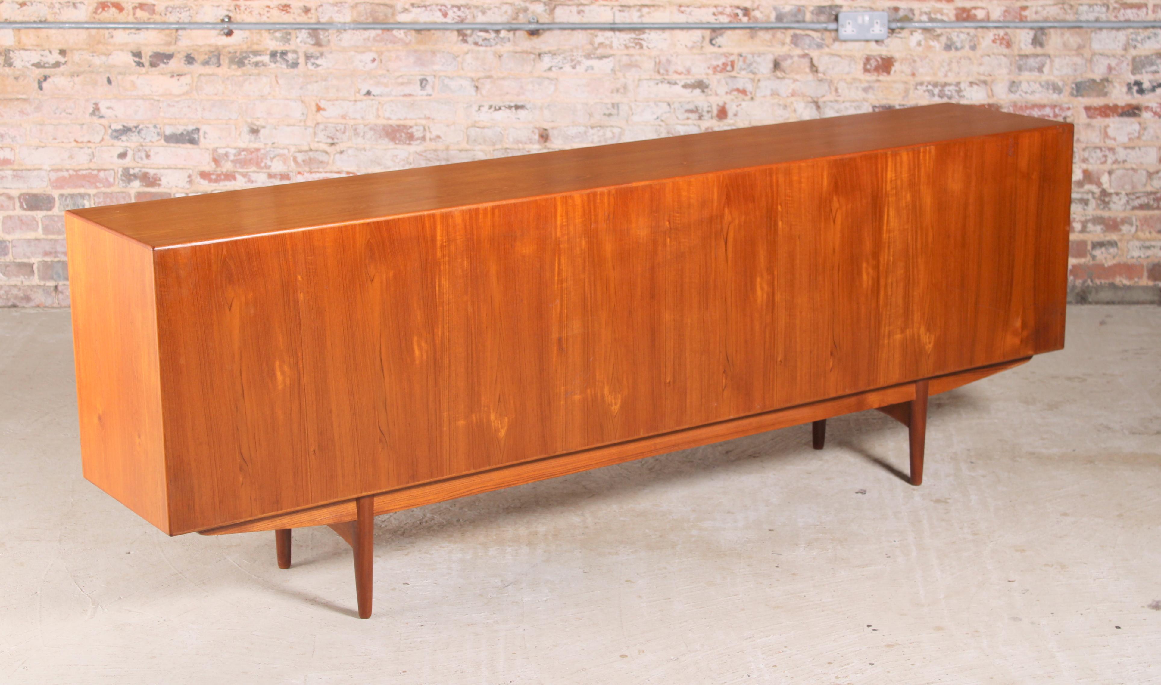 Danish Mid Century Teak Sideboard with Carved Rosewood Handles For Sale 7