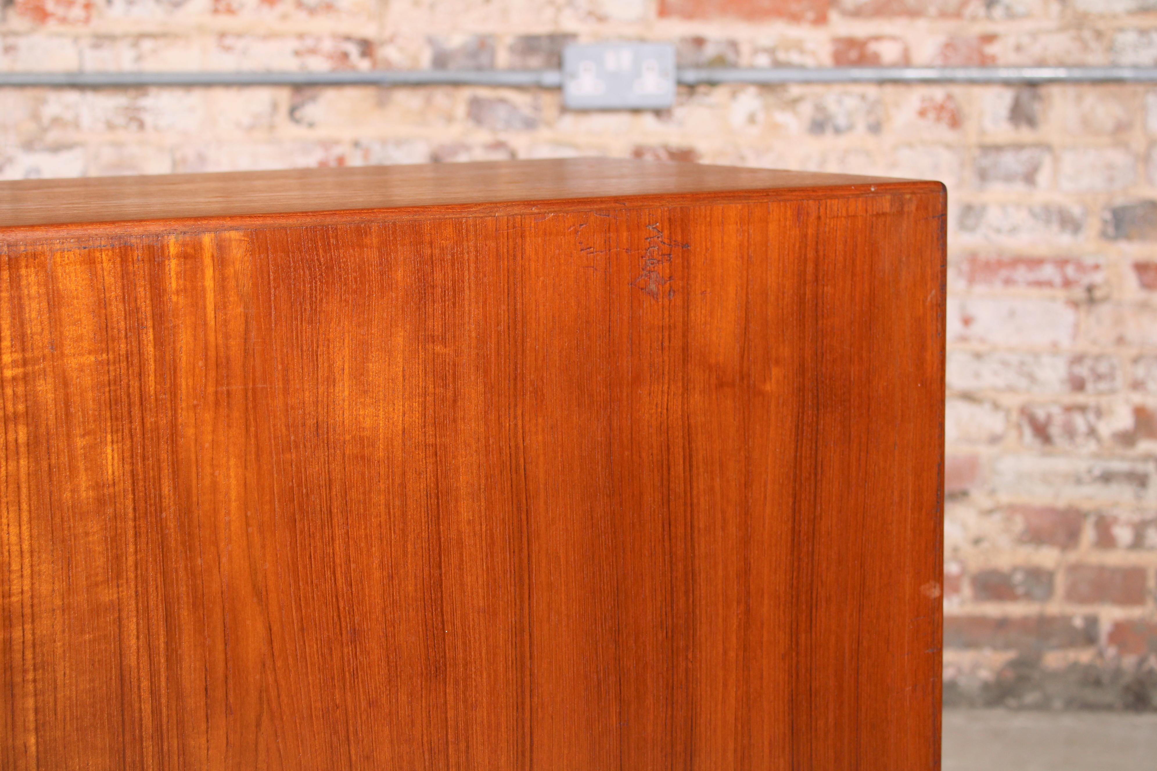 Danish Mid Century Teak Sideboard with Carved Rosewood Handles For Sale 8