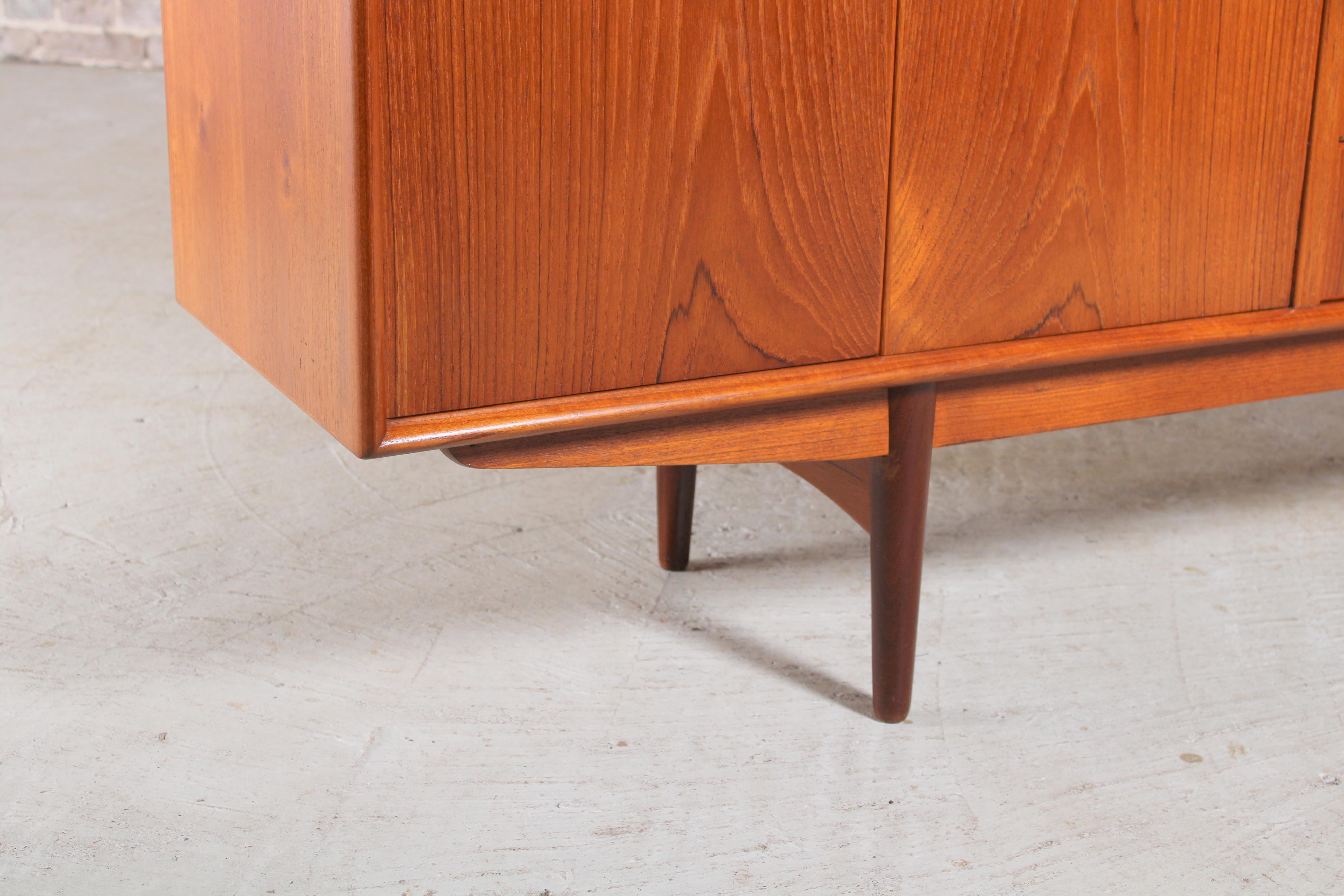 Danish Mid Century Teak Sideboard with Carved Rosewood Handles For Sale 2
