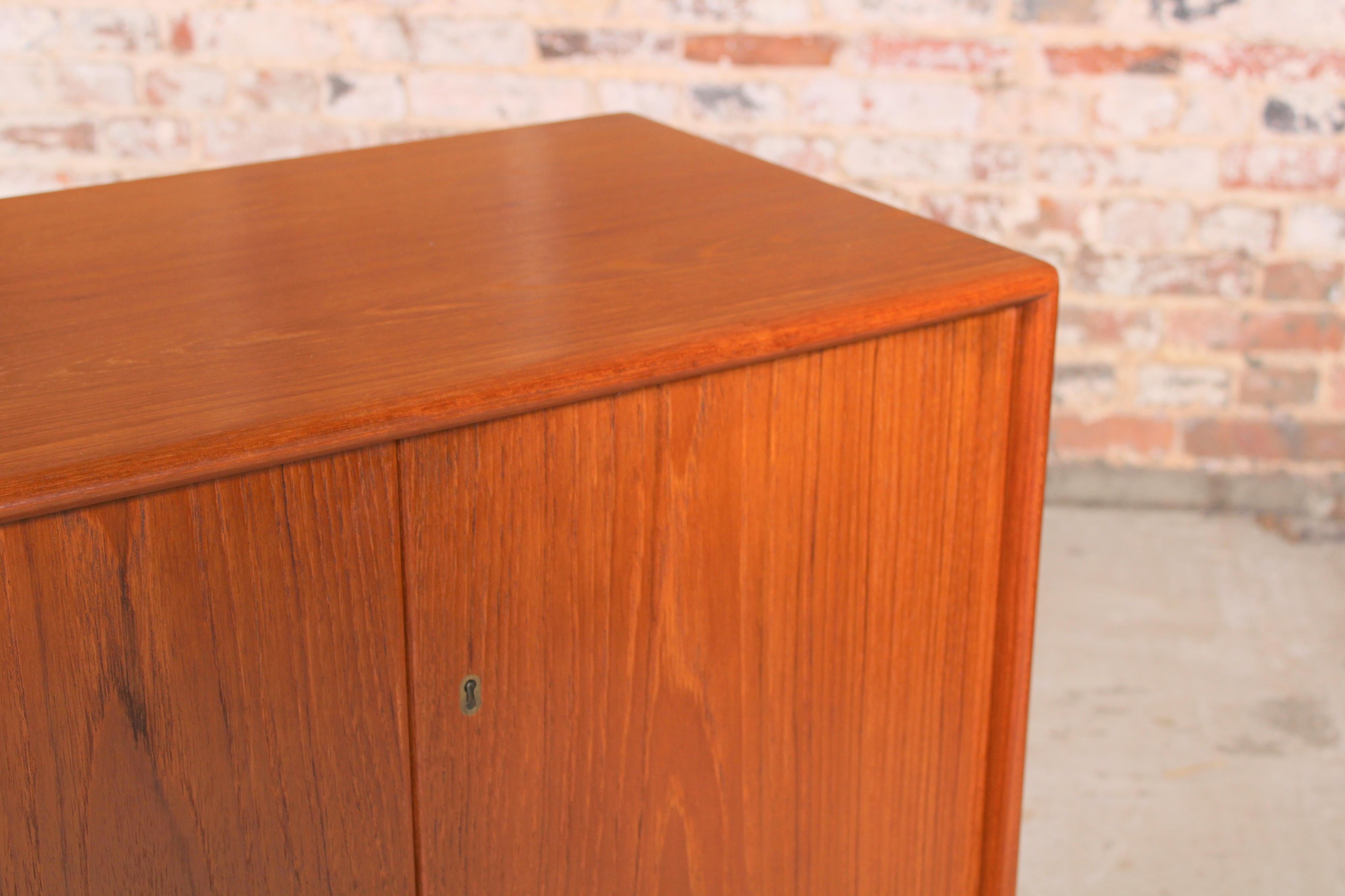 Danish Mid Century Teak Sideboard with Carved Rosewood Handles For Sale 3