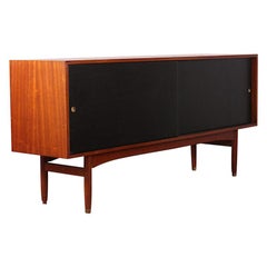 Danish Mid Century Teak Sideboard with Leather Doors, C.1965