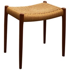 Danish Midcentury Teak Stool, Model 80A by Niels O. Møller with Papercord Seat
