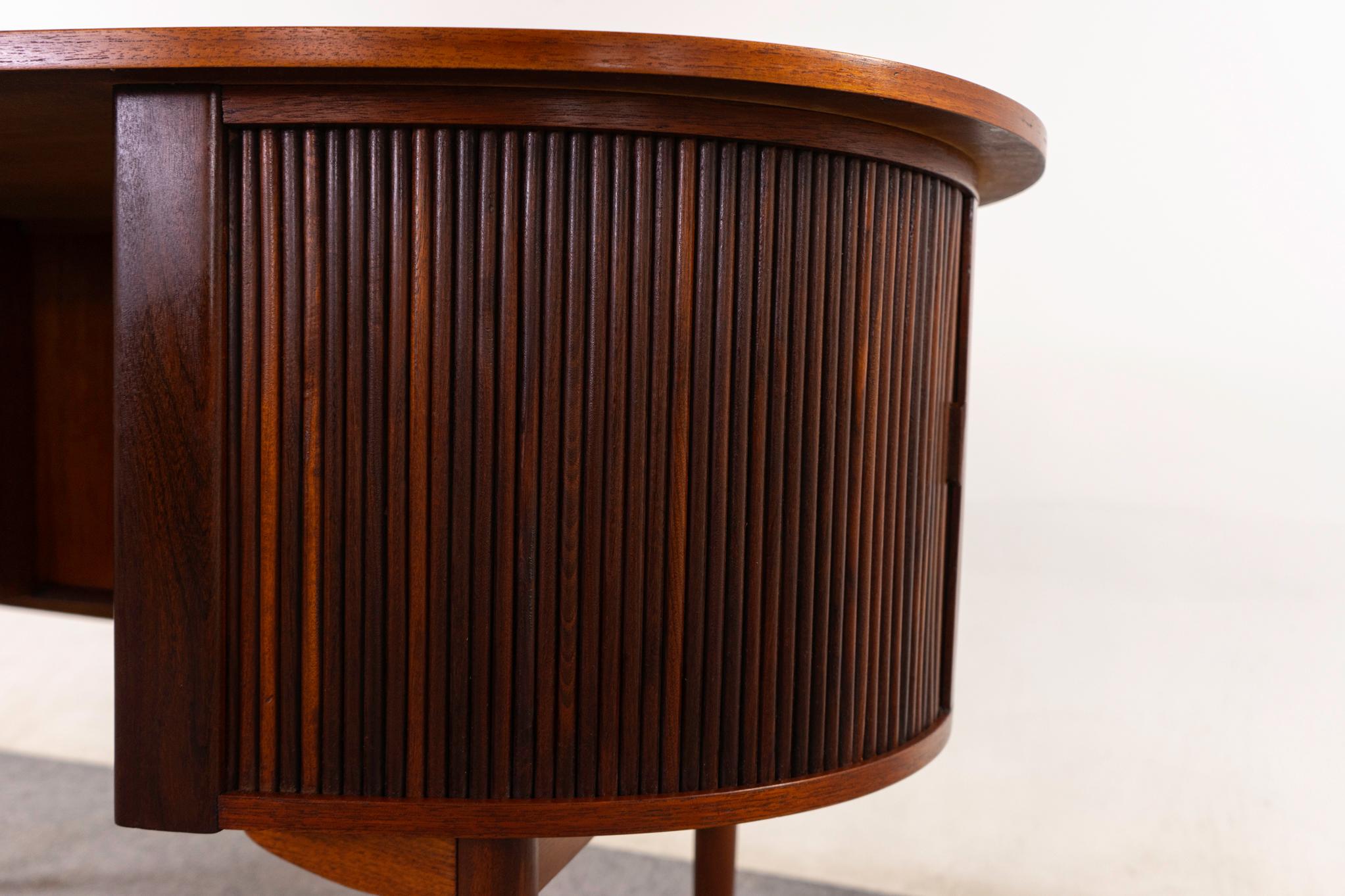 Danish Mid-Century Teak Tambour Door Desk In Good Condition For Sale In VANCOUVER, CA