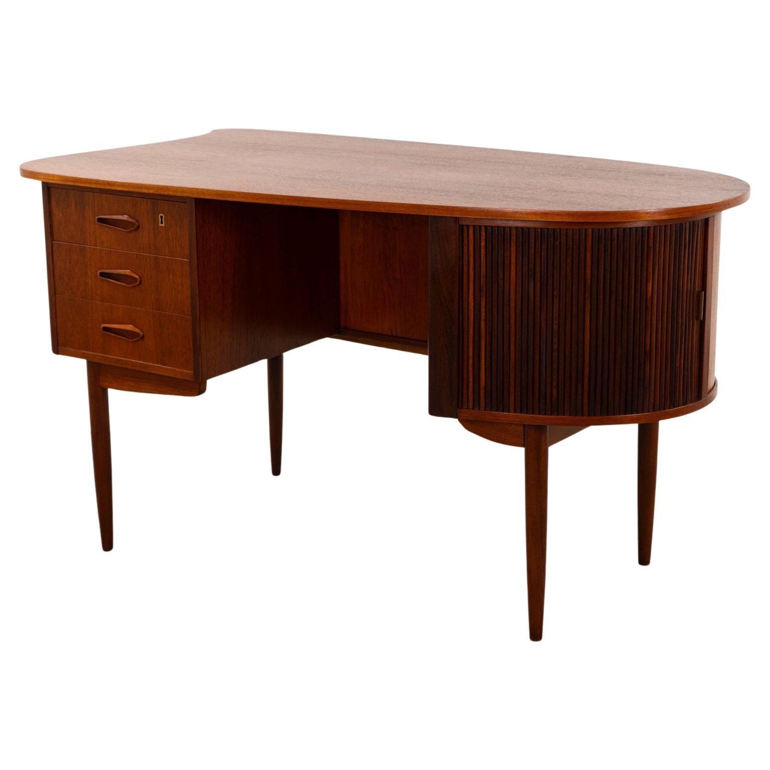 Danish Mid-Century Teak Tambour Door Desk