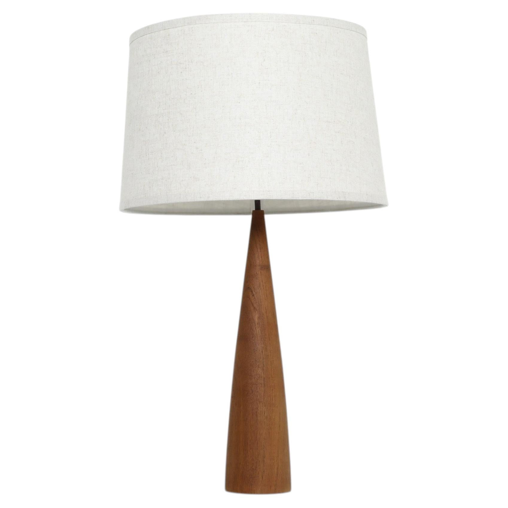 Danish Mid-Century Teak Turned Cone Table Lamp, Vintage Design, 1950s