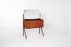 Danish Mid Century Teak Vanity Table with Black Glass Top, 1960s