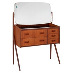 Danish Mid Century Teak Vanity Table with Black Glass Top, 1960s