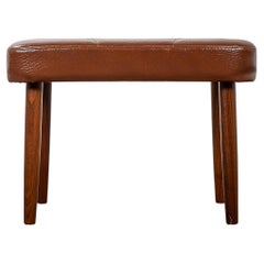 Vintage Danish Mid-Century Teak & Vinyl Footstool