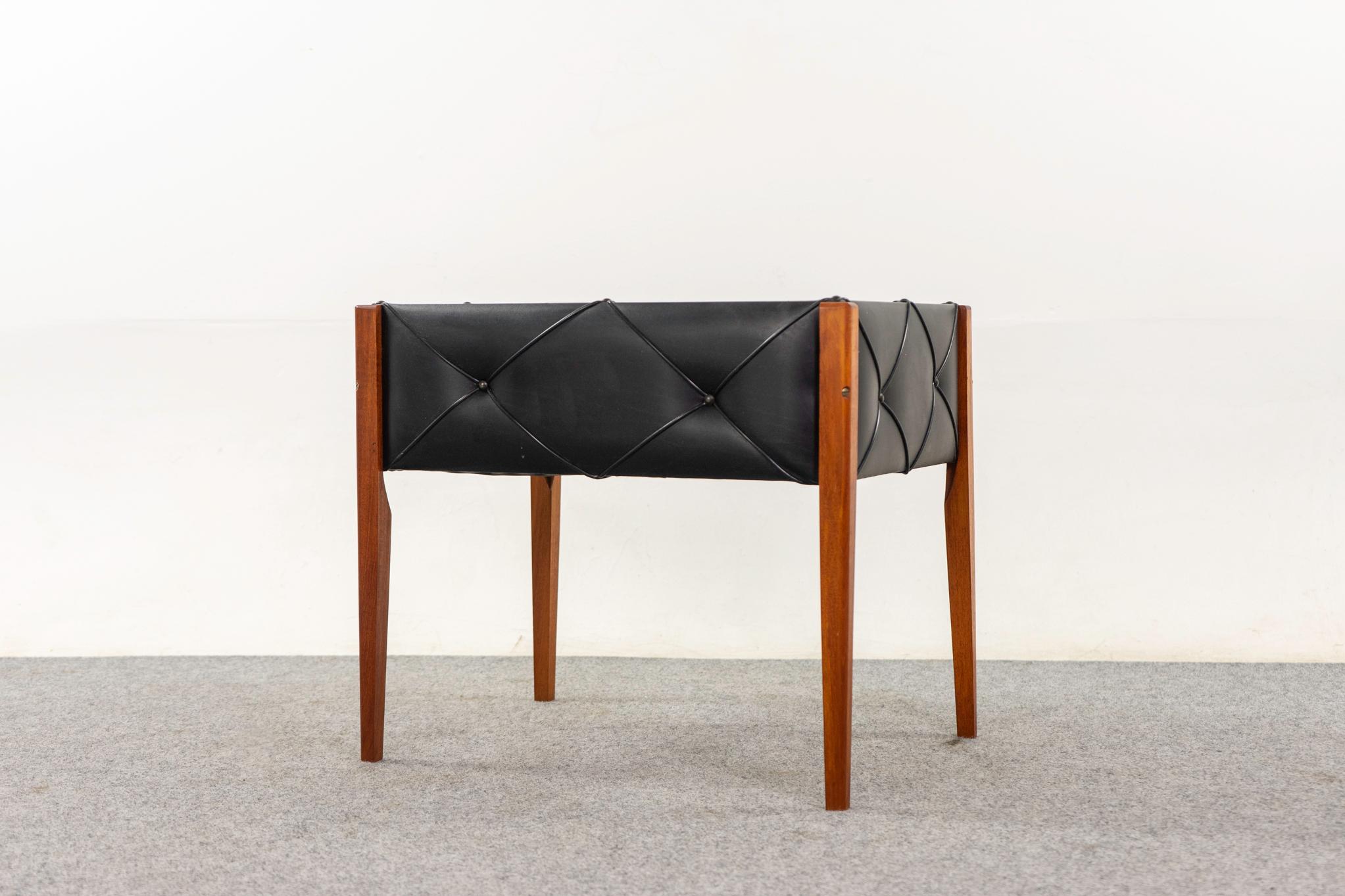 Faux Leather Danish Mid-Century Teak & Vinyl Planter For Sale
