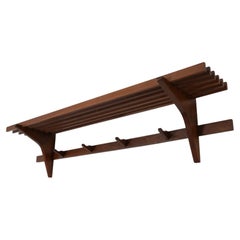 Danish Mid-Century Teak Wall Mount Coat Rack with Shelf, 1960s
