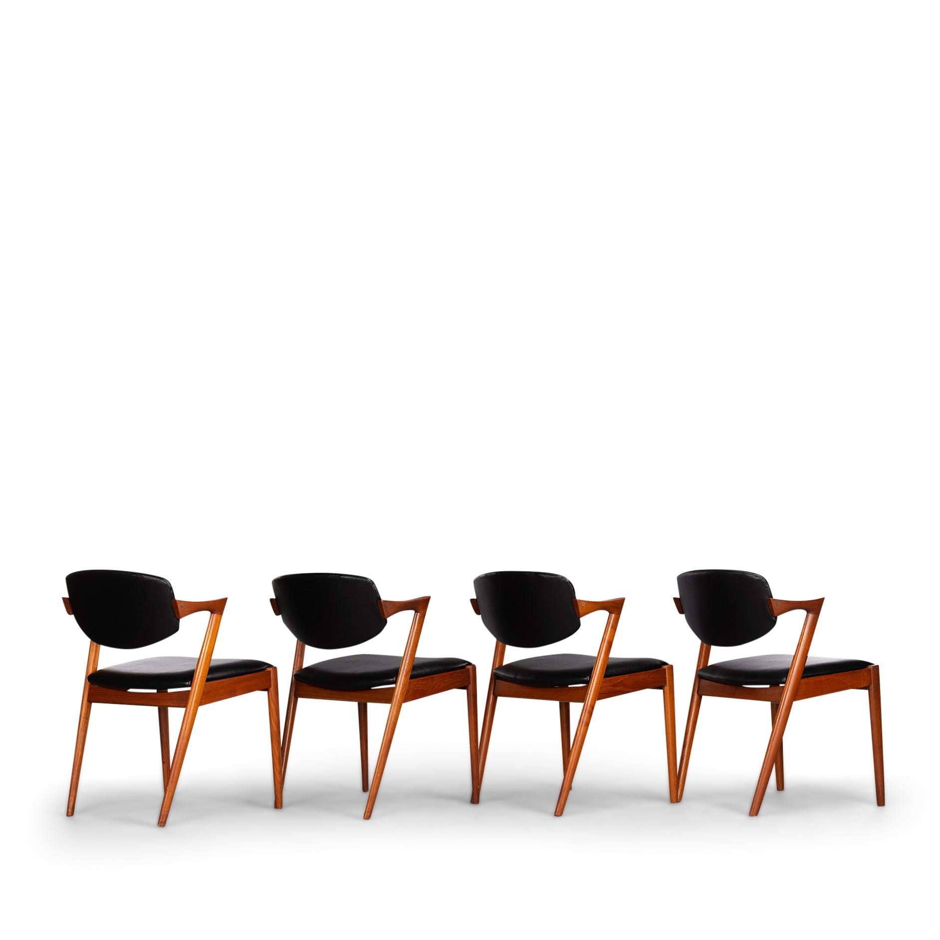 Mid-Century Modern Danish Mid-Century Teak Z-Chair, Model 42, by Kai Kristiansen, 1960s, Set of 4