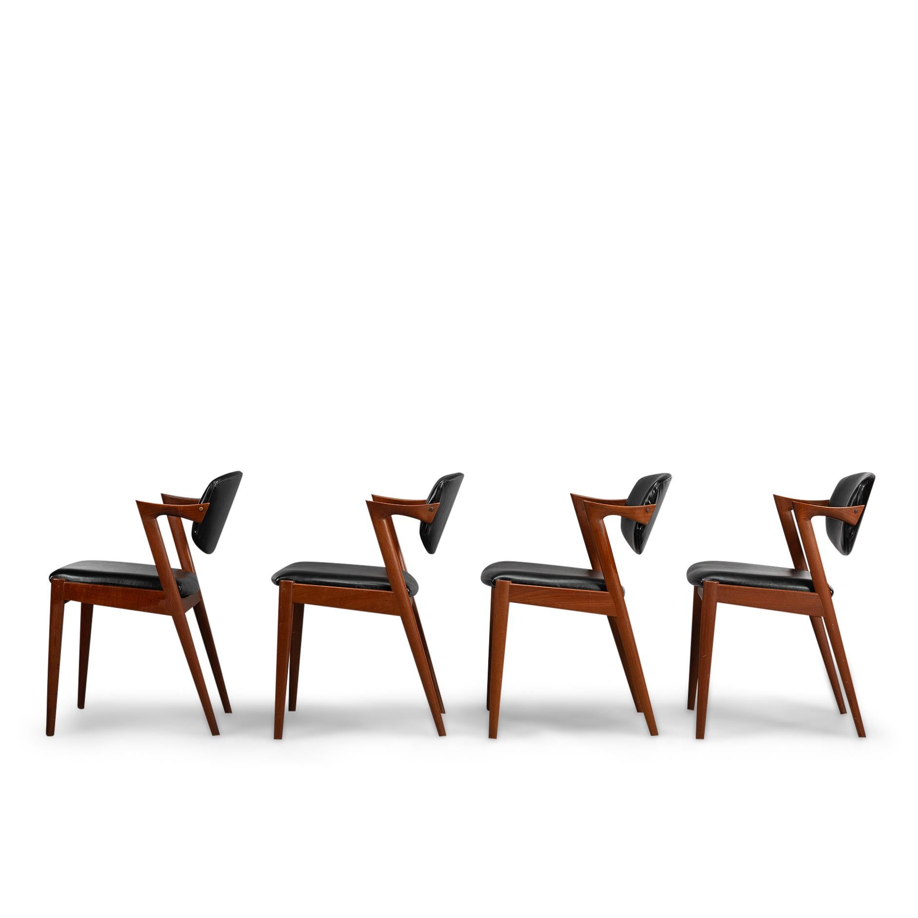 Mid-20th Century Danish Mid-Century Teak Z-Chair, Model 42, by Kai Kristiansen, 1960s, Set of 4 For Sale