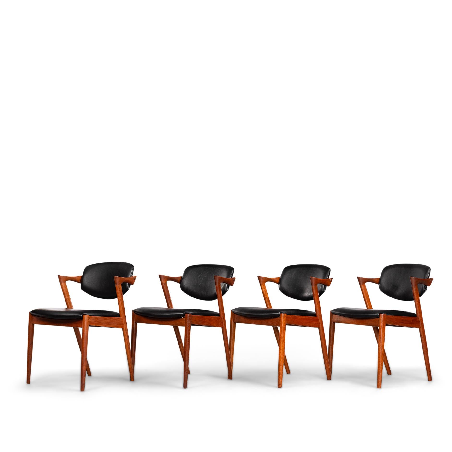 Danish Mid-Century Teak Z-Chair, Model 42, by Kai Kristiansen, 1960s, Set of 4 1