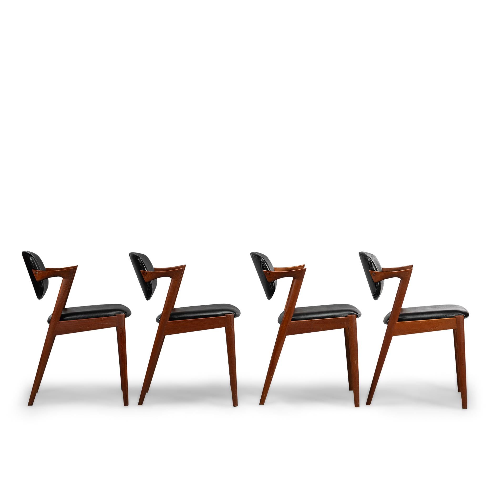Danish Mid-Century Teak Z-Chair, Model 42, by Kai Kristiansen, 1960s, Set of 4 3