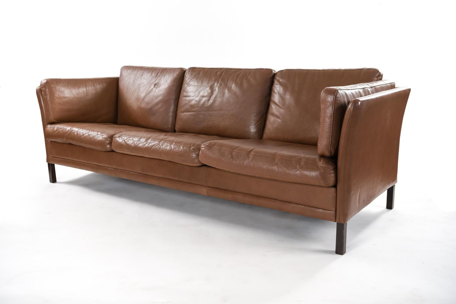 Danish Midcentury Three-Seat Leather Sofa by Mogens Hansen 7