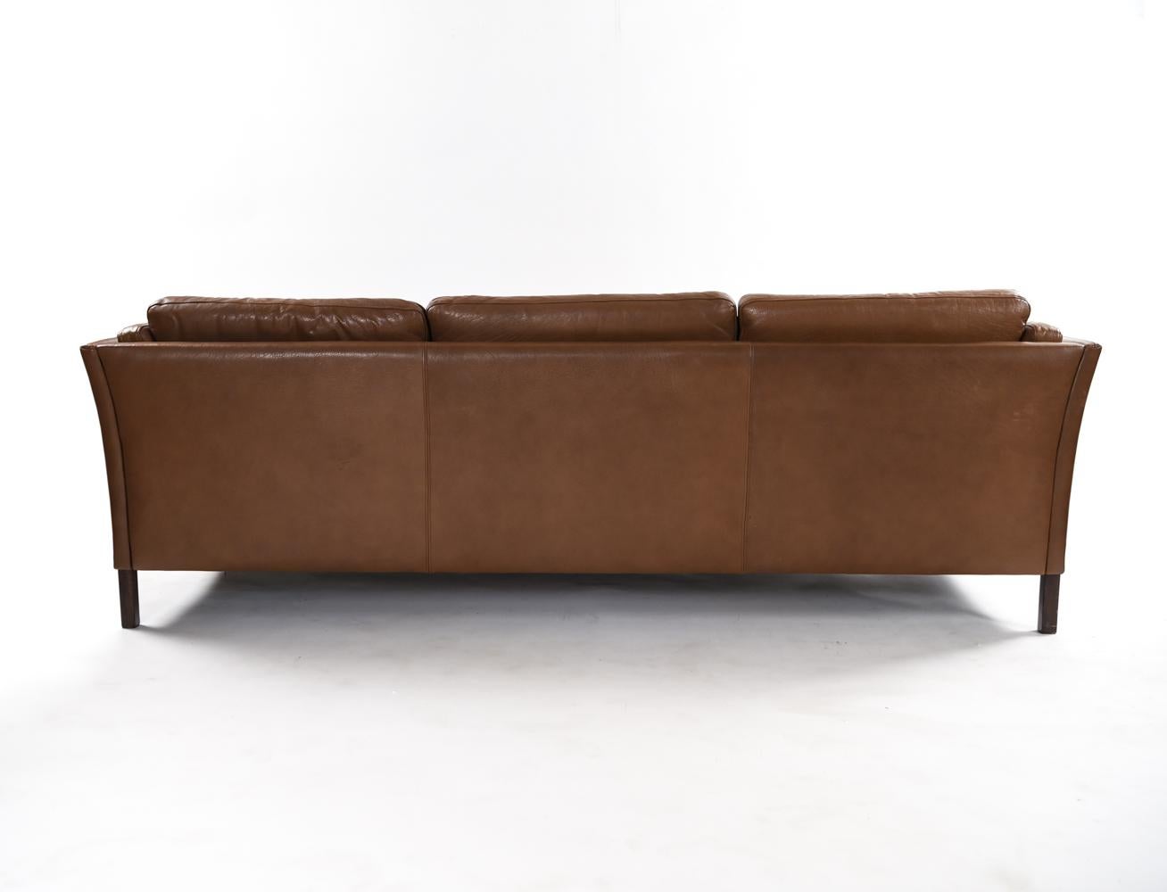 Danish Midcentury Three-Seat Leather Sofa by Mogens Hansen 9