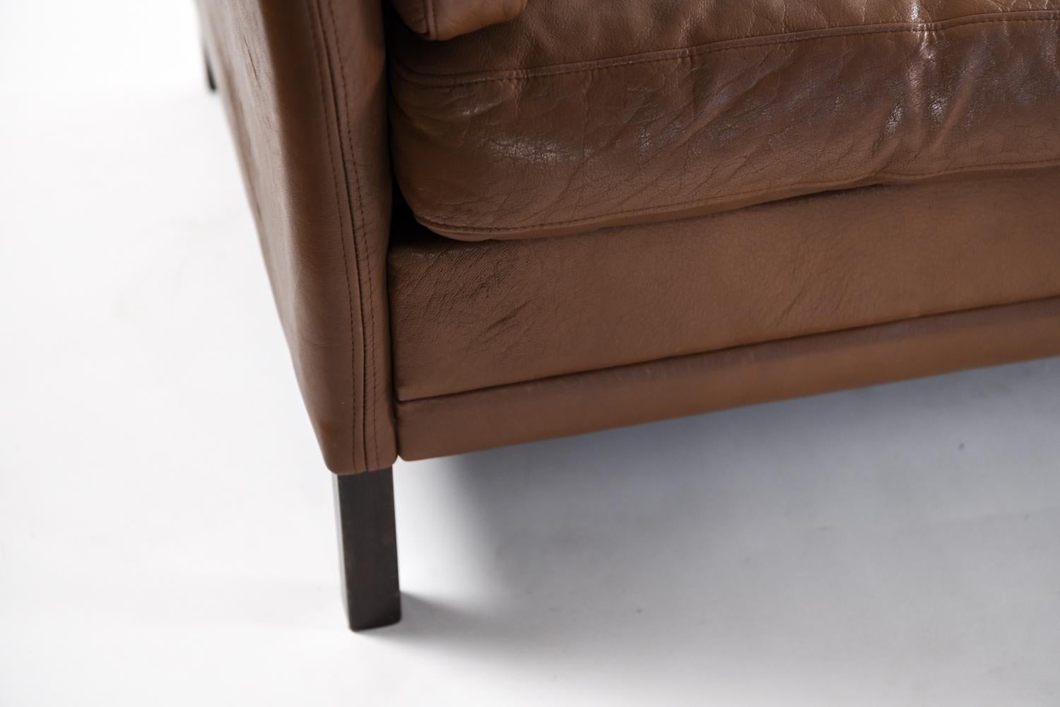 Danish Midcentury Three-Seat Leather Sofa by Mogens Hansen 1